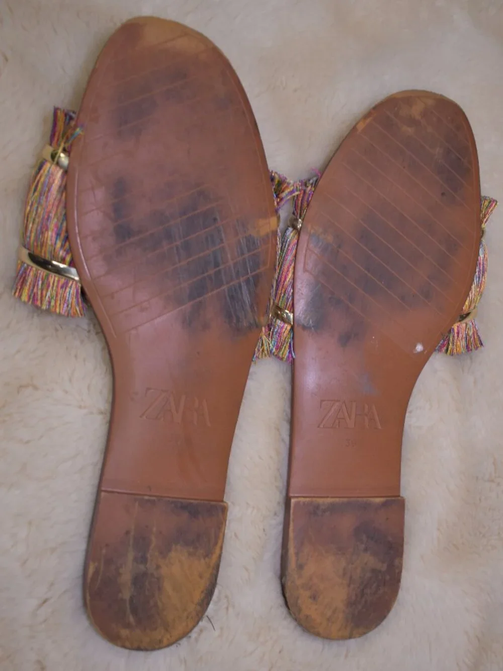 Zara Colorful Fringe Slide Sandals Size 39/8 Boho Summer Vacation Flats - Picture 12 of 12